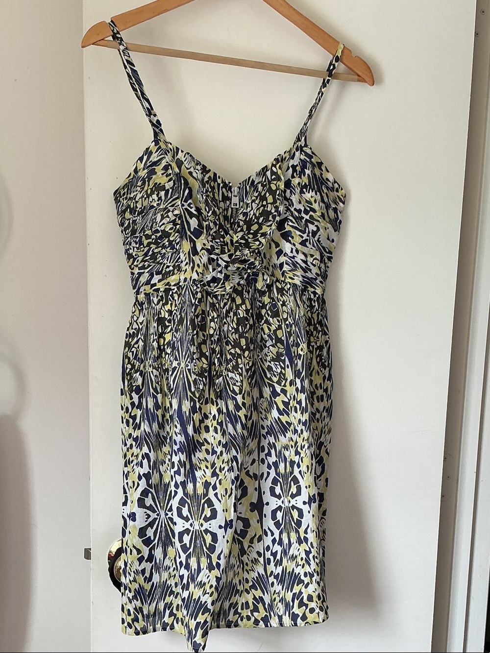 MARC OF NEW YORK Sleeveless V-Neck Printed Summer Dress in Navy & Lime